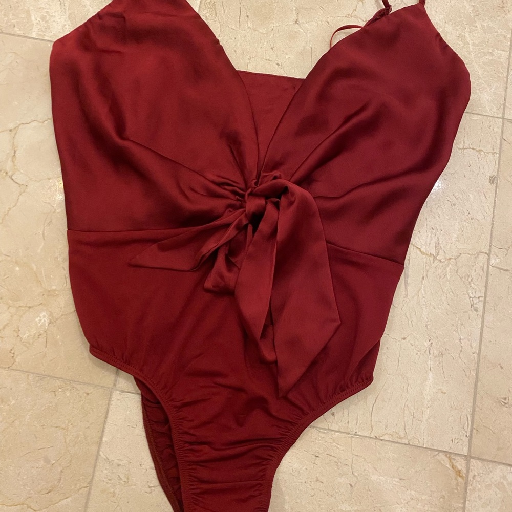 Showpo dark red silk bodysuit